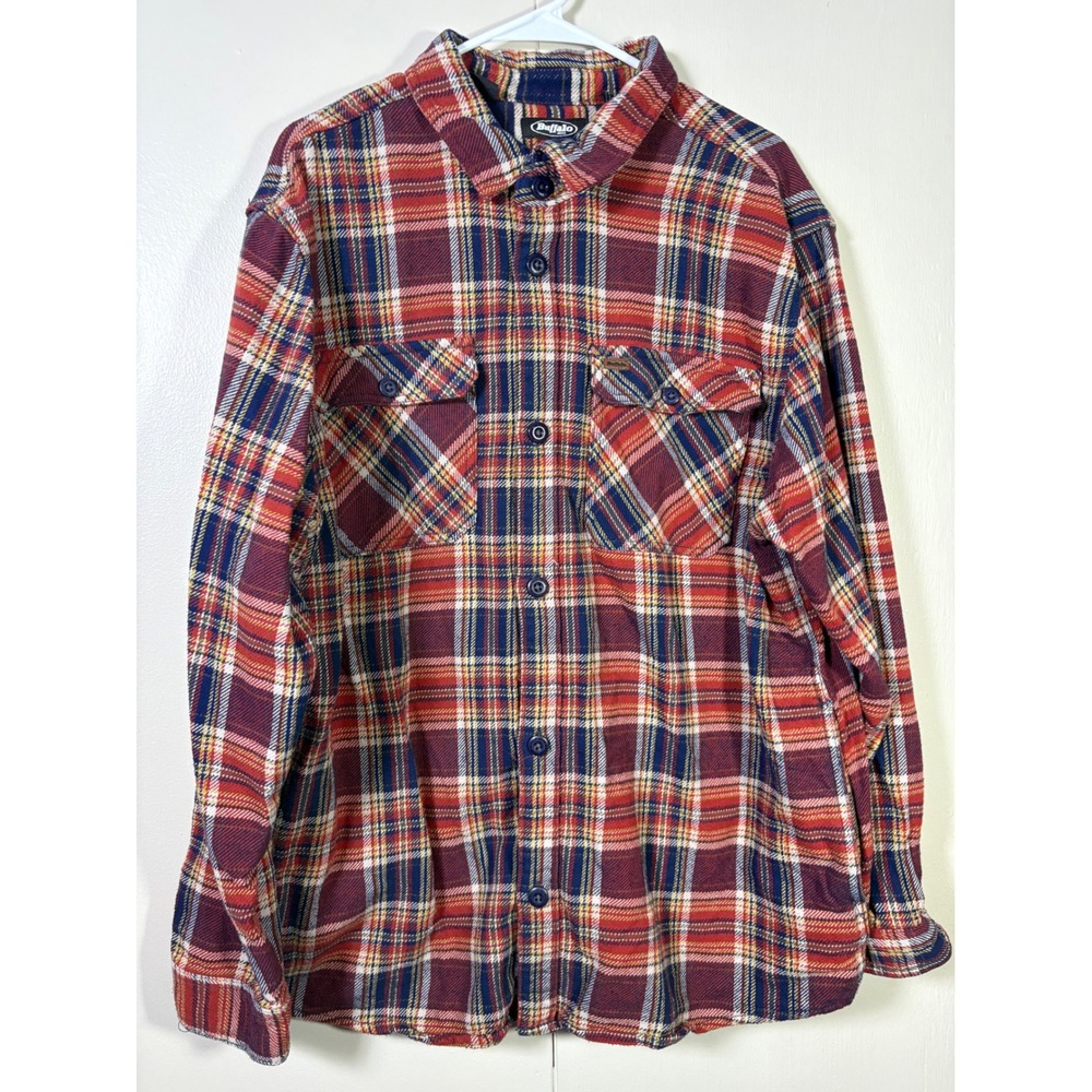 Buffalo Jeans XXL Red Blue Plaid Flannel Button Down Shirt Long Sleeve Cotton